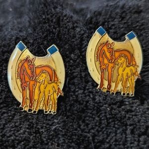 1940s Vintage WW2 Horseshoe and Horse Enamel Pins